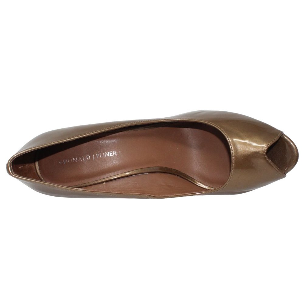 Donald J Pliner Size 9 M Beige Brown Habiki Patent Leather Peeptoe Wedge Heels - Picture 7 of 9